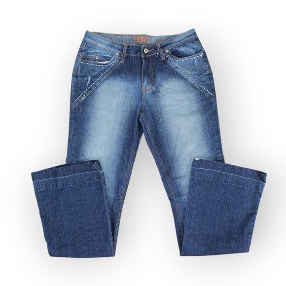 7/8 GazozJeans Bootcut Stretch Embroider Sashiko Trouser Fade Distress - Picture 2 of 6